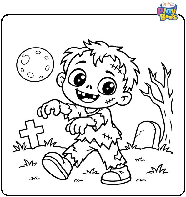 Cute Smiling Zombie Coloring Page Cute Smiling Zombie Coloring Page