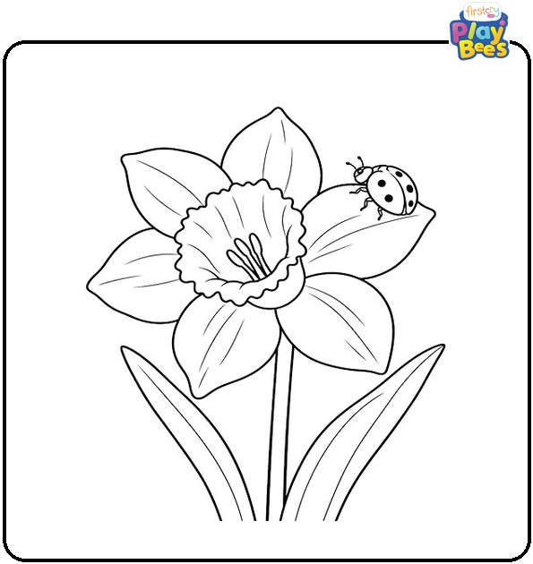 Daffodil With a Ladybug Coloring Page Daffodil With a Ladybug Coloring Page
