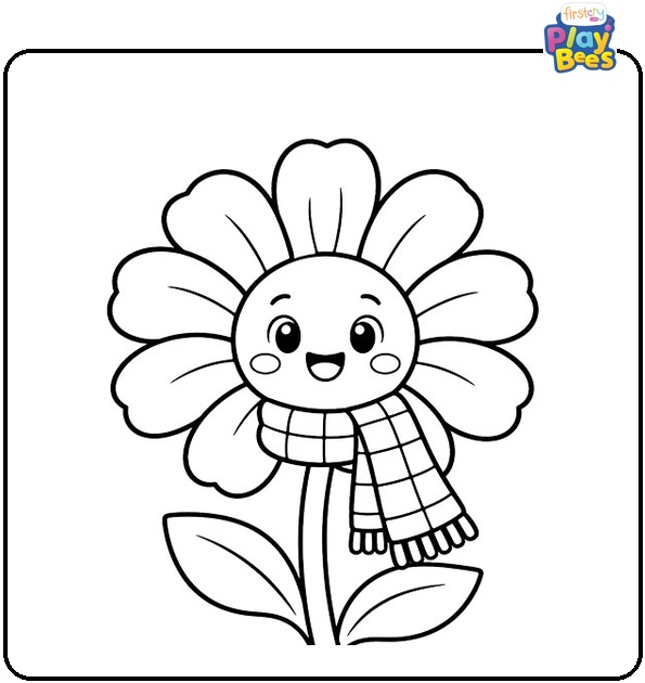 Daisy-Flower-Wearing-a-Cozy-Checkered-Scarf-Coloring-Page Daisy-Flower-Wearing-a-Cozy-Checkered-Scarf-Coloring-Page