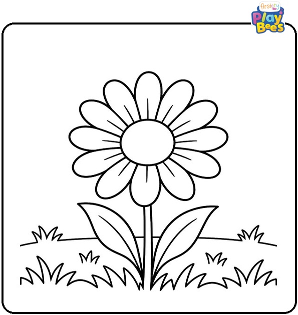 Daisy-Flower-and-Grassy-Field-Scene-Coloring-Page Daisy-Flower-and-Grassy-Field-Scene-Coloring-Page
