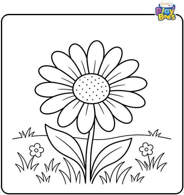 Daisy-Flower-in-a-Meadow-Coloring-Page Daisy-Flower-in-a-Meadow-Coloring-Page