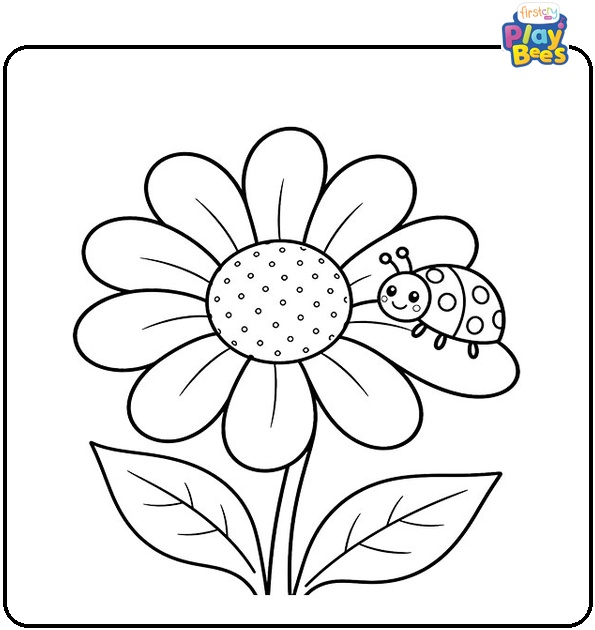 Daisy-Flower-with-a-Little-Ladybug-Coloring-Page Daisy-Flower-with-a-Little-Ladybug-Coloring-Page