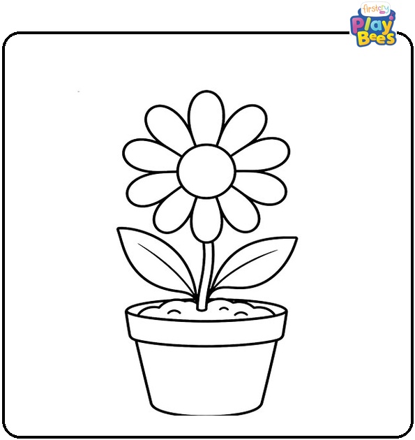 Daisy-Growing-in-a-Flower-Pot-Coloring-Page Daisy-Growing-in-a-Flower-Pot-Coloring-Page