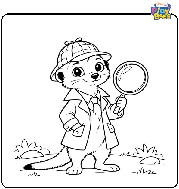 Detective Meerkat with a Magnifying Glass Coloring Page Detective Meerkat with a Magnifying Glass Coloring Page