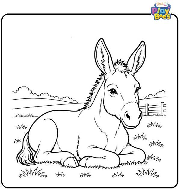 Donkey Resting in a Field Coloring Page