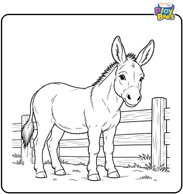 Donkey Standing Near a Fence Coloring Page Donkey Standing Near a Fence Coloring Page