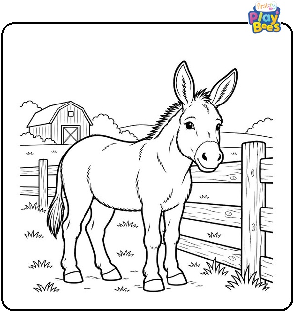 Donkey Standing by a Wooden Fence Coloring Page Donkey Standing by a Wooden Fence Coloring Page
