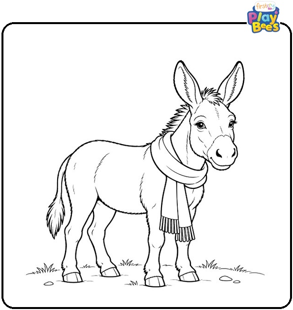 Donkey Wearing a Scarf Coloring Page Donkey Wearing a Scarf Coloring Page