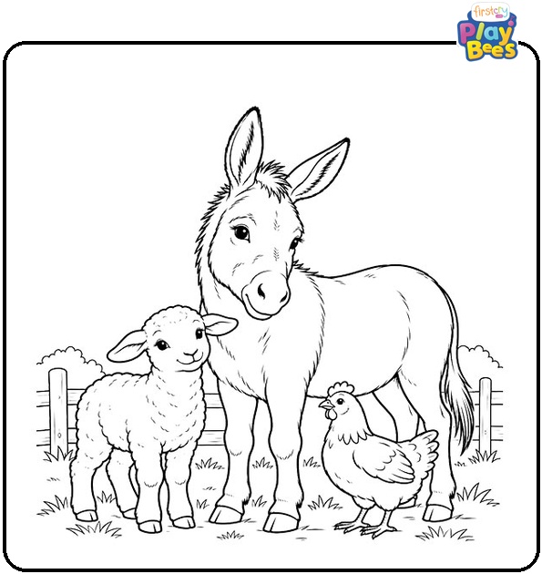 Donkey With Animal Friends Coloring Page Donkey With Animal Friends Coloring Page