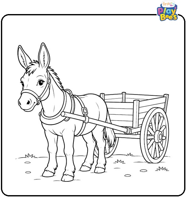 Donkey and a Cart Coloring Page Donkey and a Cart Coloring Page