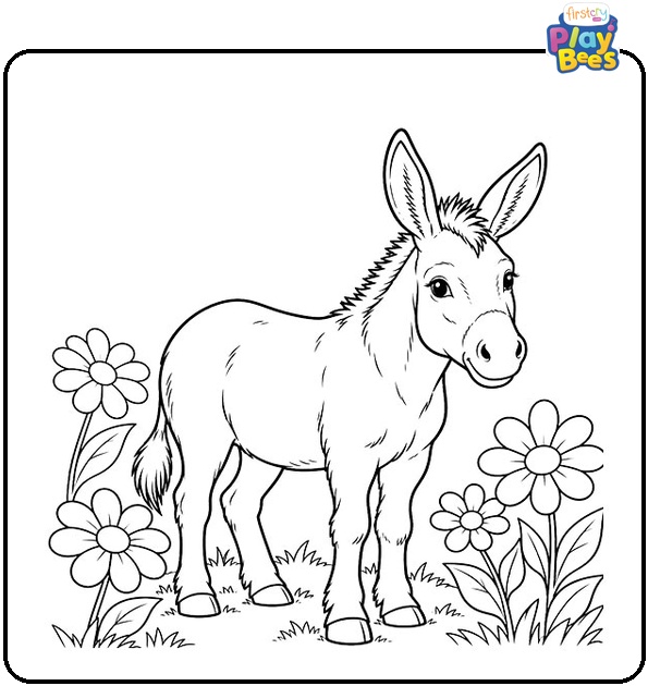 Donkey in a Flower Garden Coloring Page Donkey in a Flower Garden Coloring Page