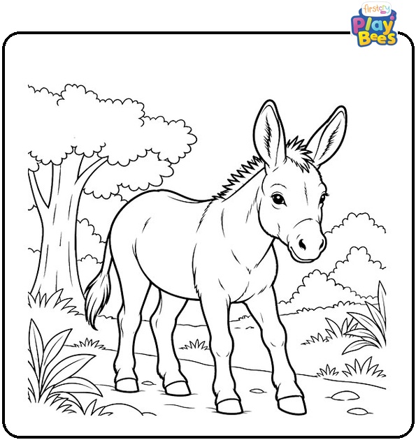Donkey in a Forest Coloring Page