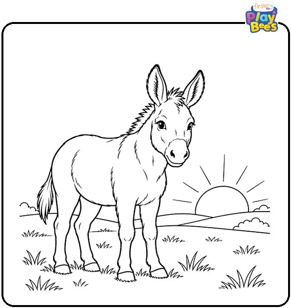 Donkey in a Meadow at Sunset Coloring Page Donkey in a Meadow at Sunset Coloring Page