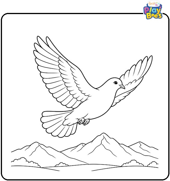 Dove-Flying-Over-Mountains-Coloring-Page Dove-Flying-Over-Mountains-Coloring-Page