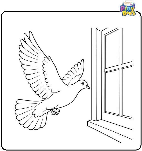 Dove-Flying-Toward-a-Window-Coloring-Page Dove-Flying-Toward-a-Window-Coloring-Page