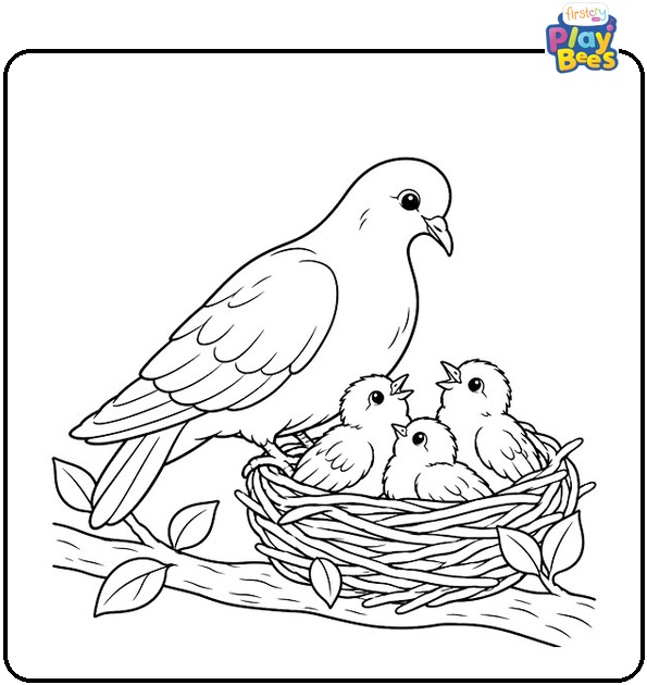 Dove-With-Chicks-in-a-Nest-Coloring-Page Dove-With-Chicks-in-a-Nest-Coloring-Page