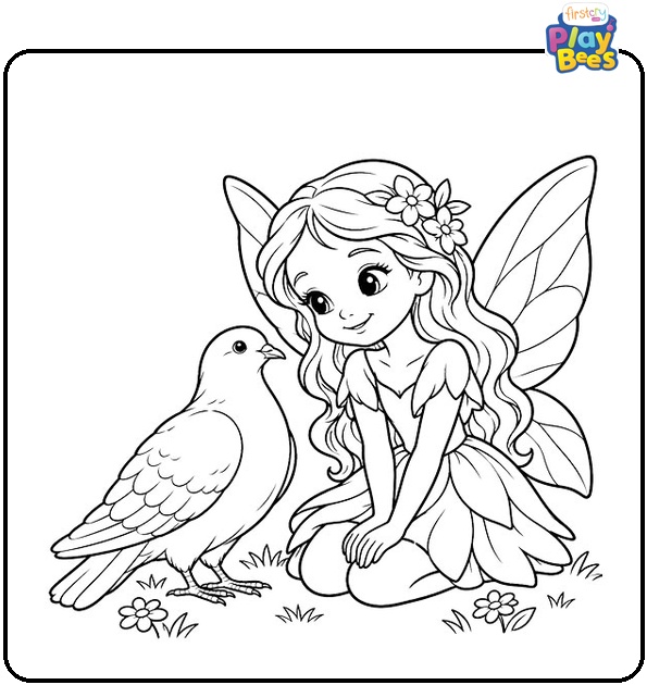 Dove-and-a-Fairy-Coloring-Page Dove-and-a-Fairy-Coloring-Page