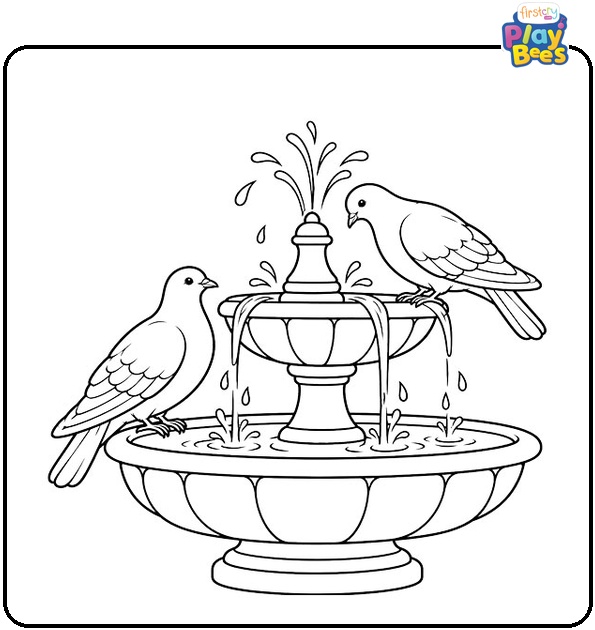 Doves-at-a-Fountain-Coloring-Page Doves-at-a-Fountain-Coloring-Page