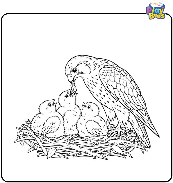 Falcon-Mother-Feeding-Her-Chicks-Coloring-Page Falcon-Mother-Feeding-Her-Chicks-Coloring-Page