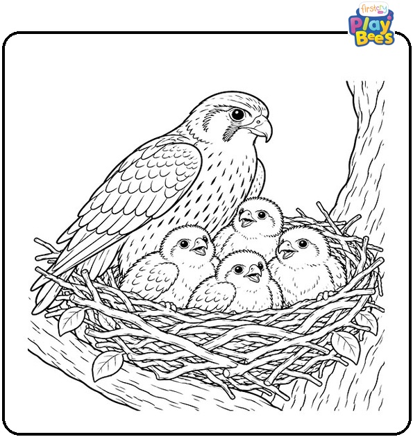 Falcon-Nest-with-Chicks-Coloring-Page Falcon-Nest-with-Chicks-Coloring-Page
