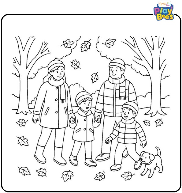 Family-Walk-in-Autumn-Season-Coloring-Page Family-Walk-in-Autumn-Season-Coloring-Page