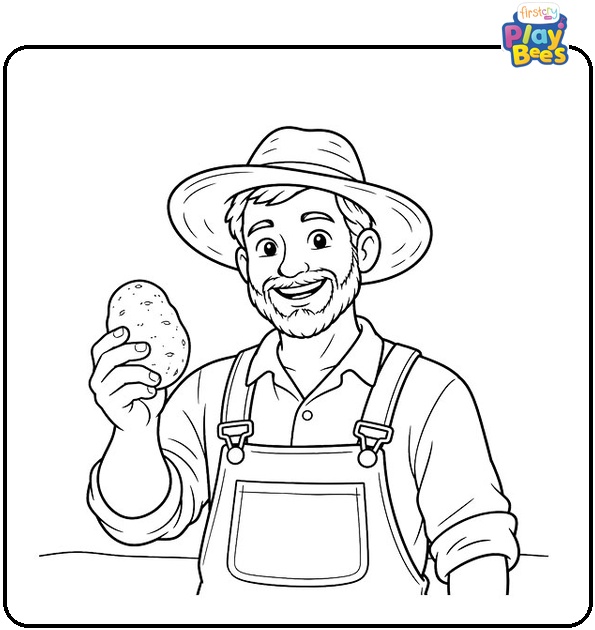 Farmer Holding a Potato Coloring Page Farmer Holding a Potato Coloring Page