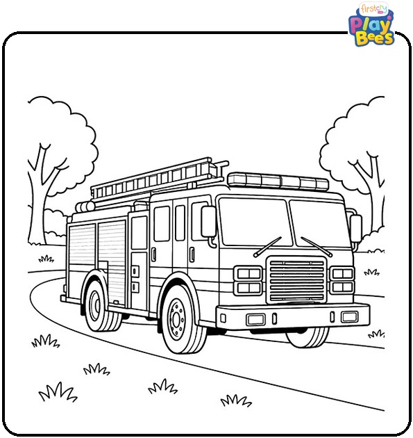 Fire-Truck-Driving-Through-a-Park-Coloring-Page Fire-Truck-Driving-Through-a-Park-Coloring-Page