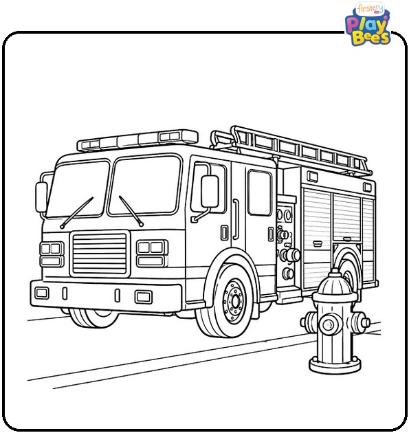 Fire-Truck-Near-a-Hydrant-Coloring-Page Fire-Truck-Near-a-Hydrant-Coloring-Page