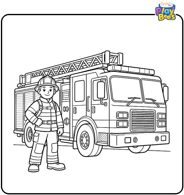 Fire-Truck-With-Firefighter-Coloring-Page