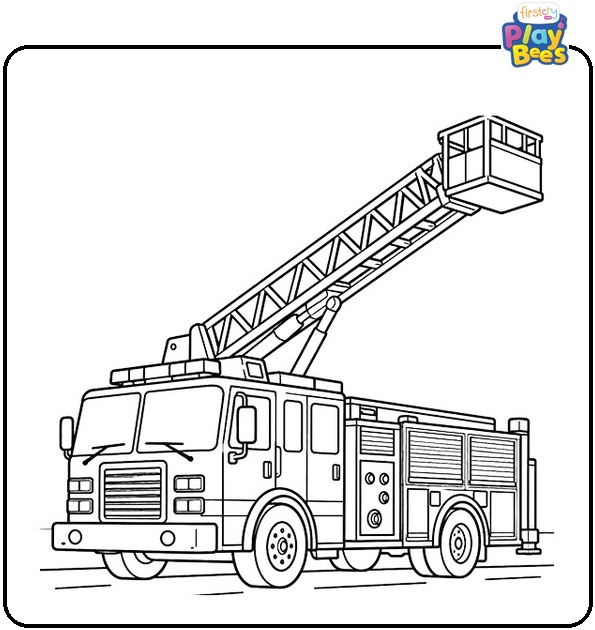 Fire-Truck-With-Raised-Ladder-Coloring-Page