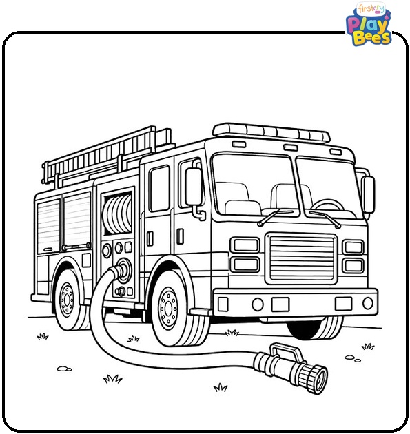 Fire-Truck-With-a-Hose-Nozzle-Coloring-Page