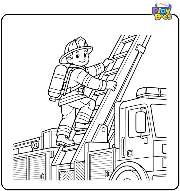 Firefighter-Climbing-a-Truck-Ladder-Coloring-Page Firefighter-Climbing-a-Truck-Ladder-Coloring-Page