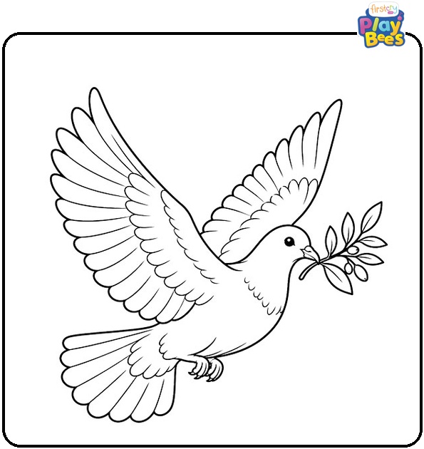 Flying-Dove-With-a-Branch-Coloring-Page Flying-Dove-With-a-Branch-Coloring-Page