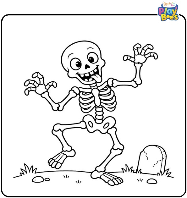 Funny Scary Skeleton Coloring Page