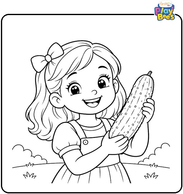 Girl-Holding-a-Fresh-Cucumber-Coloring-Page Girl-Holding-a-Fresh-Cucumber-Coloring-Page