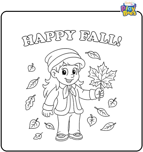 Girl in Autumn Leaves Coloring Page Girl in Autumn Leaves Coloring Page