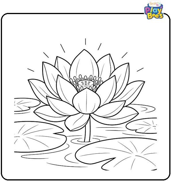 Glowing White Lotus on Dark Green Pond Coloring Page Glowing White Lotus on Dark Green Pond Coloring Page