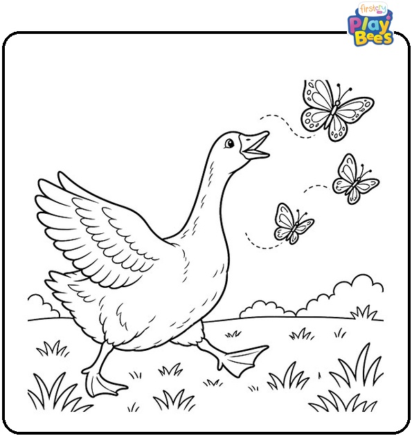 Goose-Chasing-Butterflies-Coloring-Page