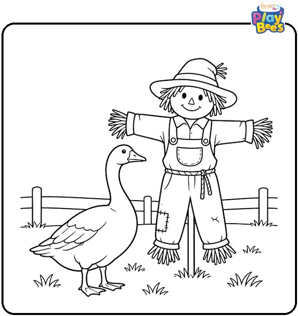 Goose-Near-a-Scarecrow-Coloring-Page