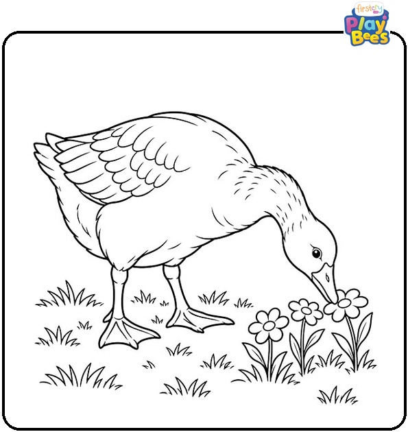 Goose-Pecking-at-Flowers-Coloring-Page