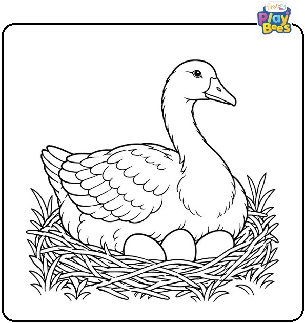 Goose-Sitting-on-a-Nest-of-Eggs-Coloring-Page Goose-Sitting-on-a-Nest-of-Eggs-Coloring-Page