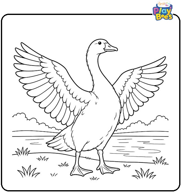 Goose-Spreading-Its-Wings-Coloring-Page Goose-Spreading-Its-Wings-Coloring-Page