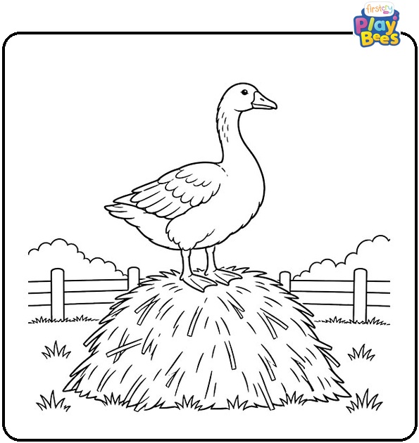 Goose-Standing-on-a-Haystack-Coloring-Page