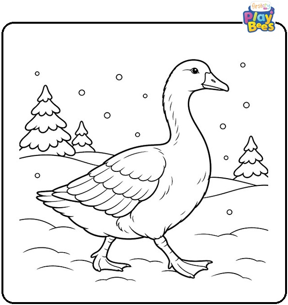 Goose-Walking-in-the-Snow-Coloring-Page