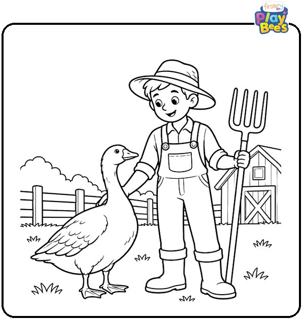 Goose-With-a-Farmer-Coloring-Page Goose-With-a-Farmer-Coloring-Page