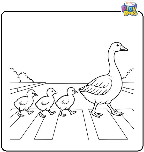 Goose-and-Goslings-Crossing-a-Road-Coloring-Page Goose-and-Goslings-Crossing-a-Road-Coloring-Page
