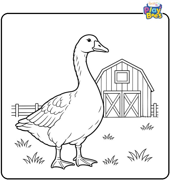 Goose-in-Front-of-a-Barn-Coloring-Page Goose-in-Front-of-a-Barn-Coloring-Page