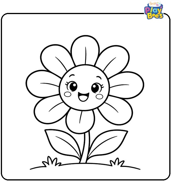 Happy-Daisy-with-a-Cute-Face-Coloring-Page Happy-Daisy-with-a-Cute-Face-Coloring-Page