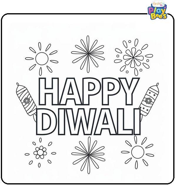 Happy Diwali Text Coloring Page