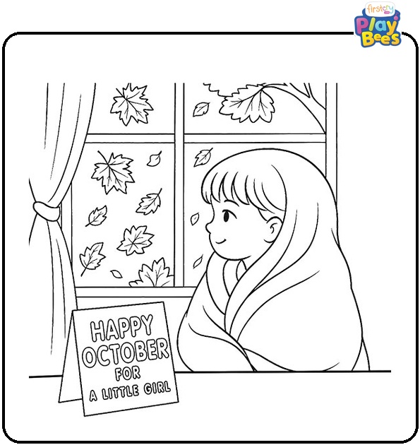 Happy October Girl With Blanket Coloring Page Happy October Girl With Blanket Coloring Page
